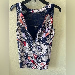 Express Front Zipper Floral Top Size XS